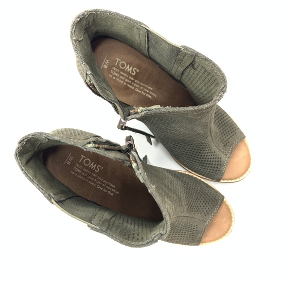 Toms MAJORCA Olive Suede Side Zip Ankle Boot Open - Picture 5 of 8